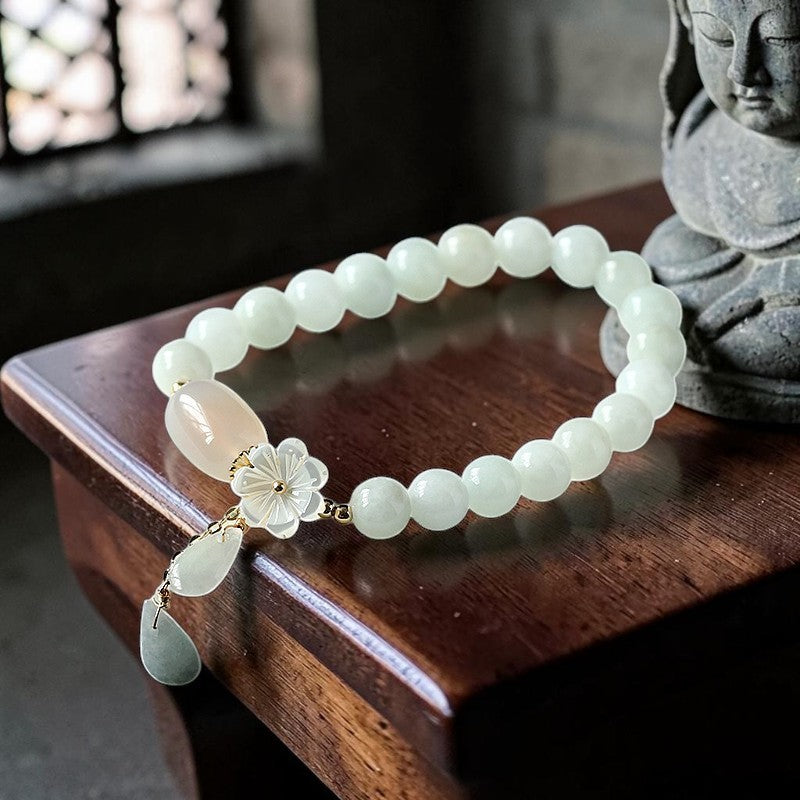Buddhaechoes Natural White Jade Bracelet - Symbol of Prosperity