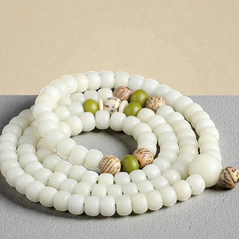 White Jade Bodhi Bracelet - Lotus Mala Harmony Necklace