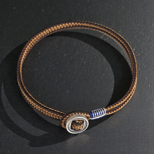 925 Sterling Silver Bracelet - Handmade Button Protection Weave String