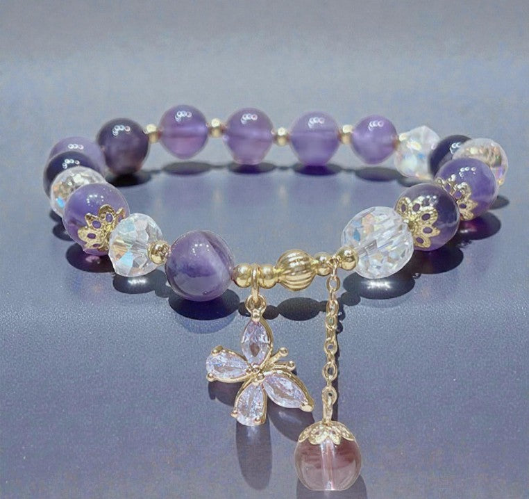 Natural Amethyst Crystal Bracelet - Spiritual Butterfly Charm