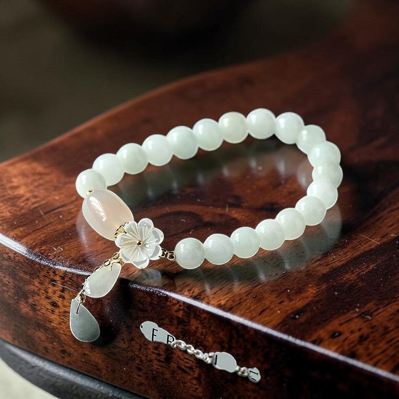 Buddhaechoes Natural White Jade Bracelet - Symbol of Prosperity