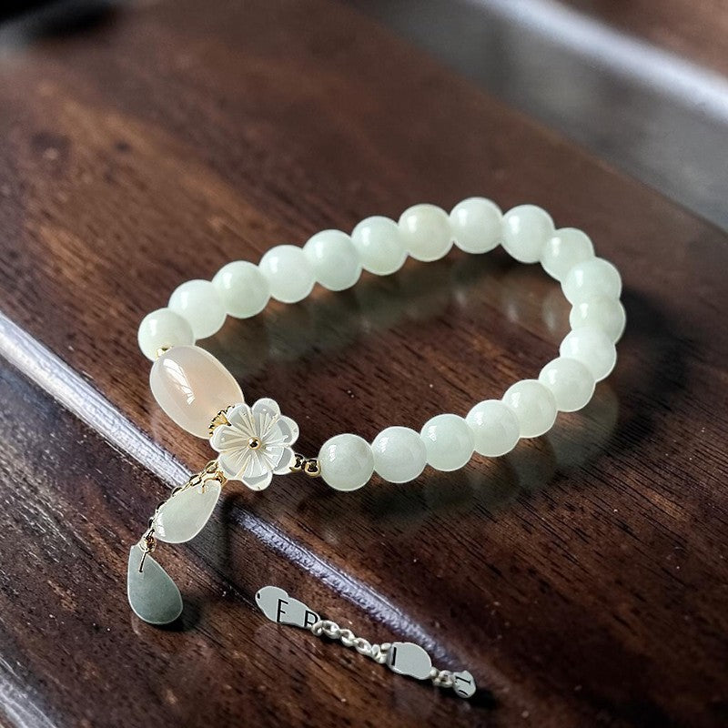 Buddhaechoes Natural White Jade Bracelet - Symbol of Prosperity
