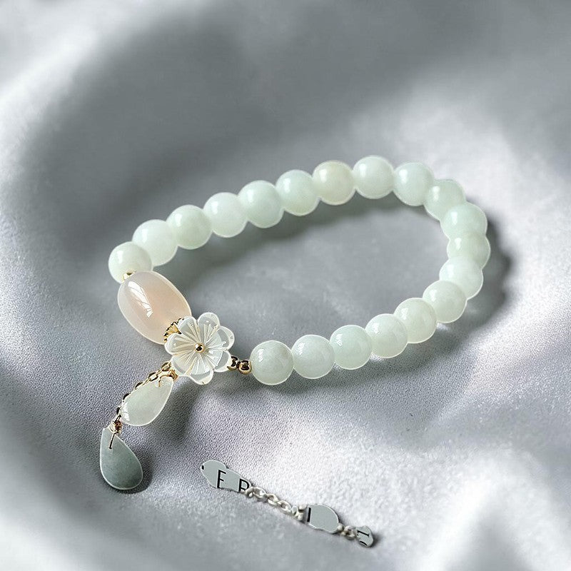 Buddhaechoes Natural White Jade Bracelet - Symbol of Prosperity