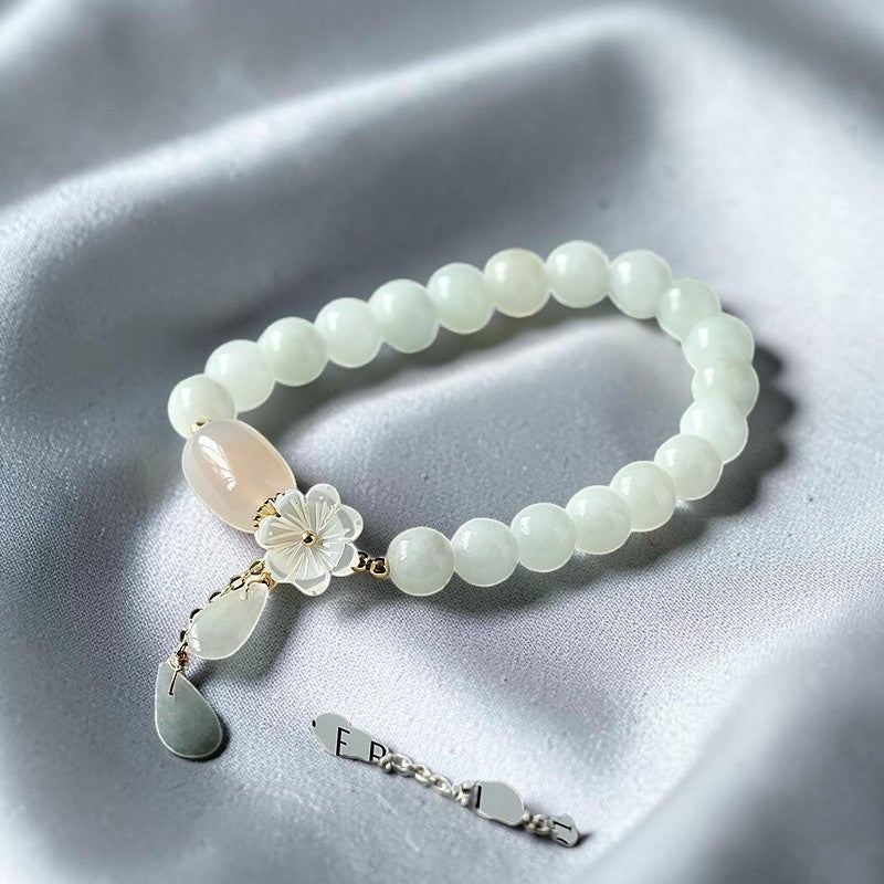 Buddhaechoes Natural White Jade Bracelet - Symbol of Prosperity