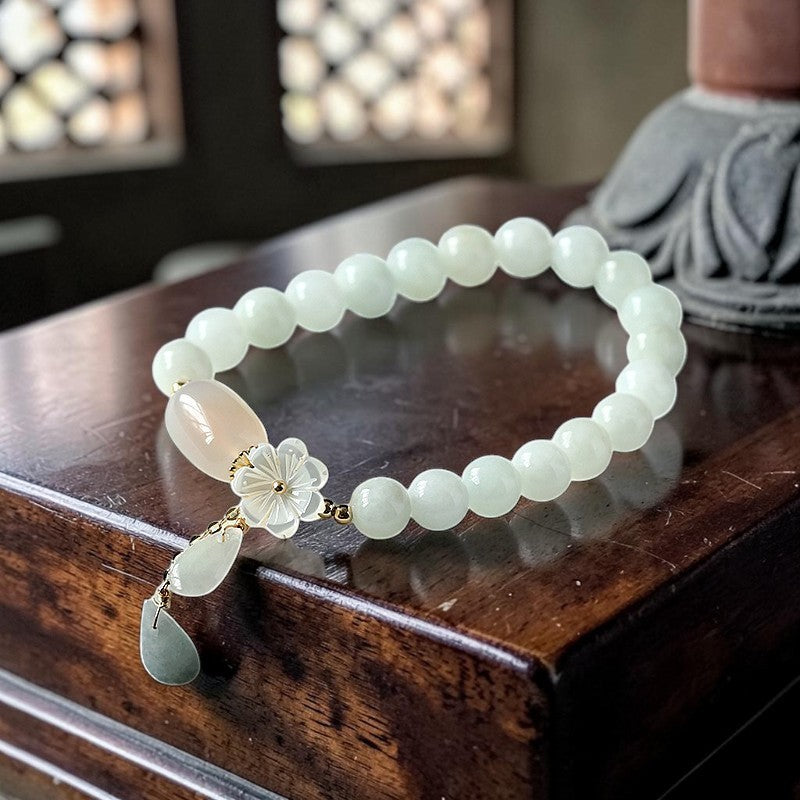 Buddhaechoes Natural White Jade Bracelet - Symbol of Prosperity