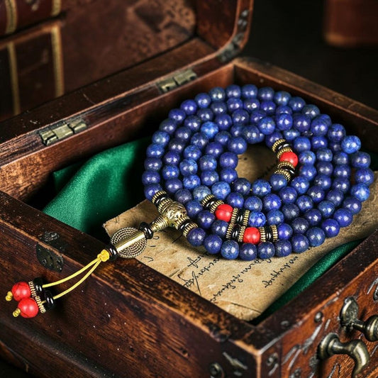 Tibetan Mala Bracelet — Lapis Lazuli (Lazurite) & Red Turquoise