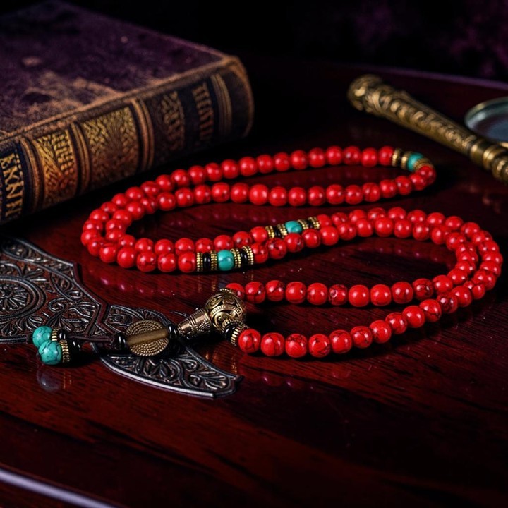Tibetan Mala Red Bracelet — Turquoise Spiritual Bracelet