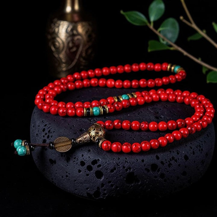 Tibetan Mala Red Bracelet — Turquoise Spiritual Bracelet