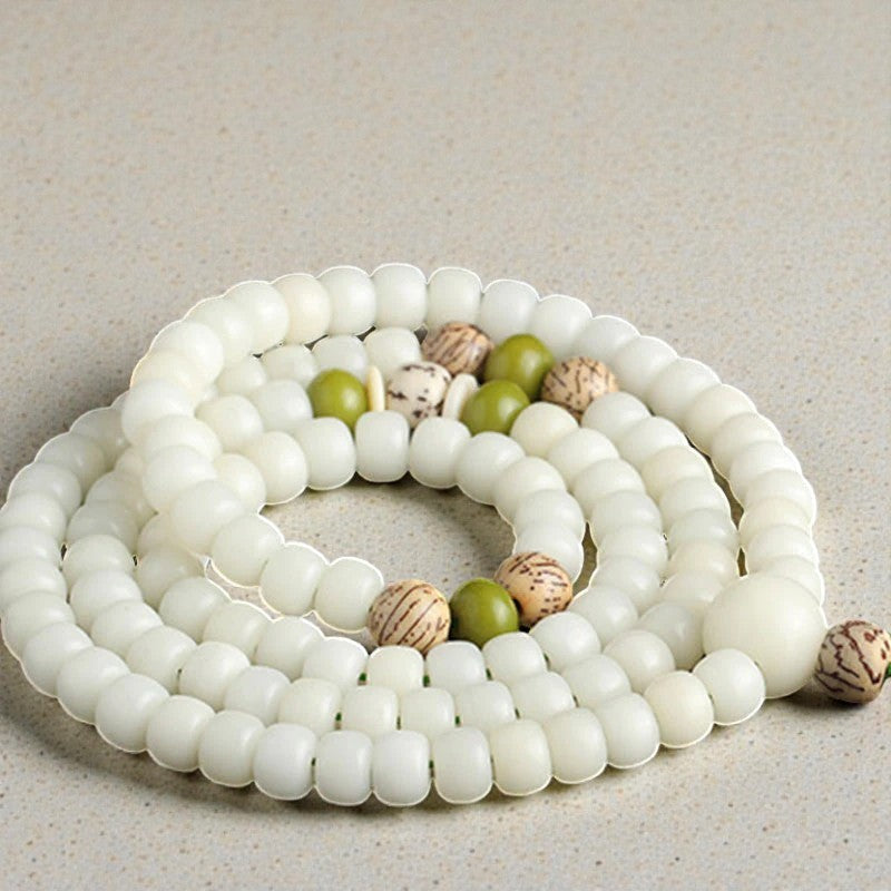 White Jade Bodhi Bracelet - Lotus Mala Harmony Necklace