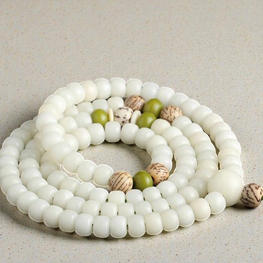 White Jade Bodhi Bracelet - Lotus Mala Harmony Necklace