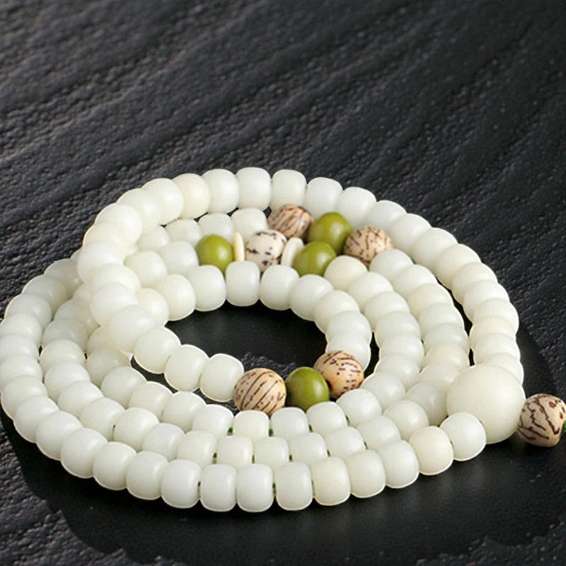 White Jade Bodhi Bracelet - Lotus Mala Harmony Necklace