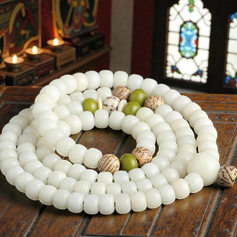 White Jade Bodhi Bracelet - Lotus Mala Harmony Necklace
