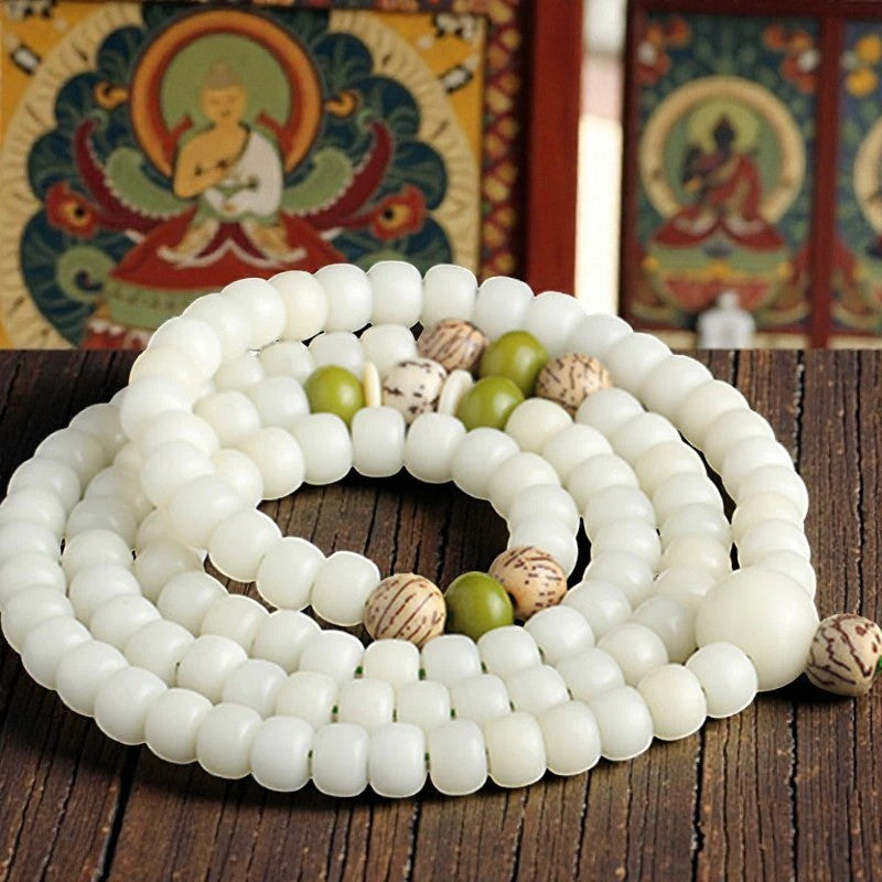 White Jade Bodhi Bracelet - Lotus Mala Harmony Necklace