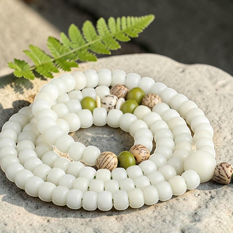 White Jade Bodhi Bracelet — Lotus Mala for Mindful Living