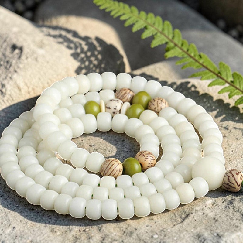 White Jade Bodhi Bracelet — Lotus Mala for Mindful Living
