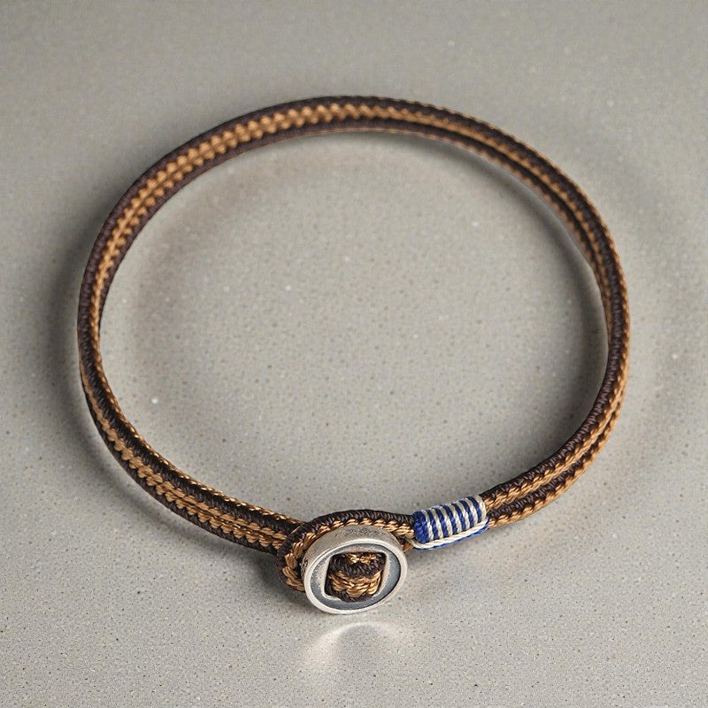 925 Sterling Silver Bracelet - Handmade Button Protection Weave String