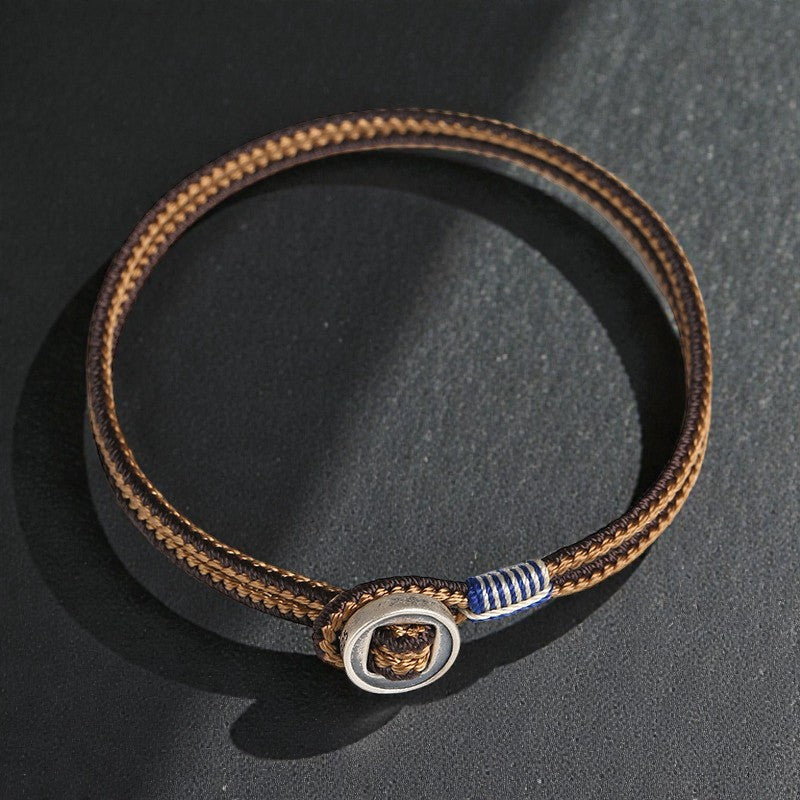 925 Sterling Silver Bracelet - Handmade Button Protection Weave String