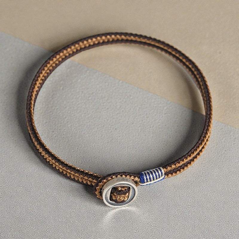 925 Sterling Silver Bracelet - Handmade Button Protection Weave String