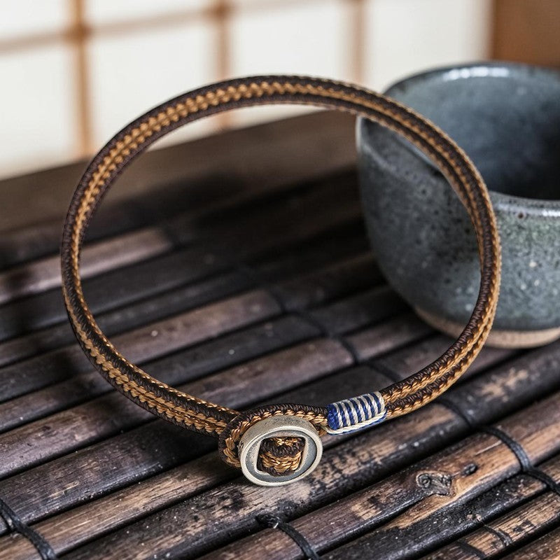 Buddhaechoes 925 Sterling Silver Bracelet - Handmade Button Weave String