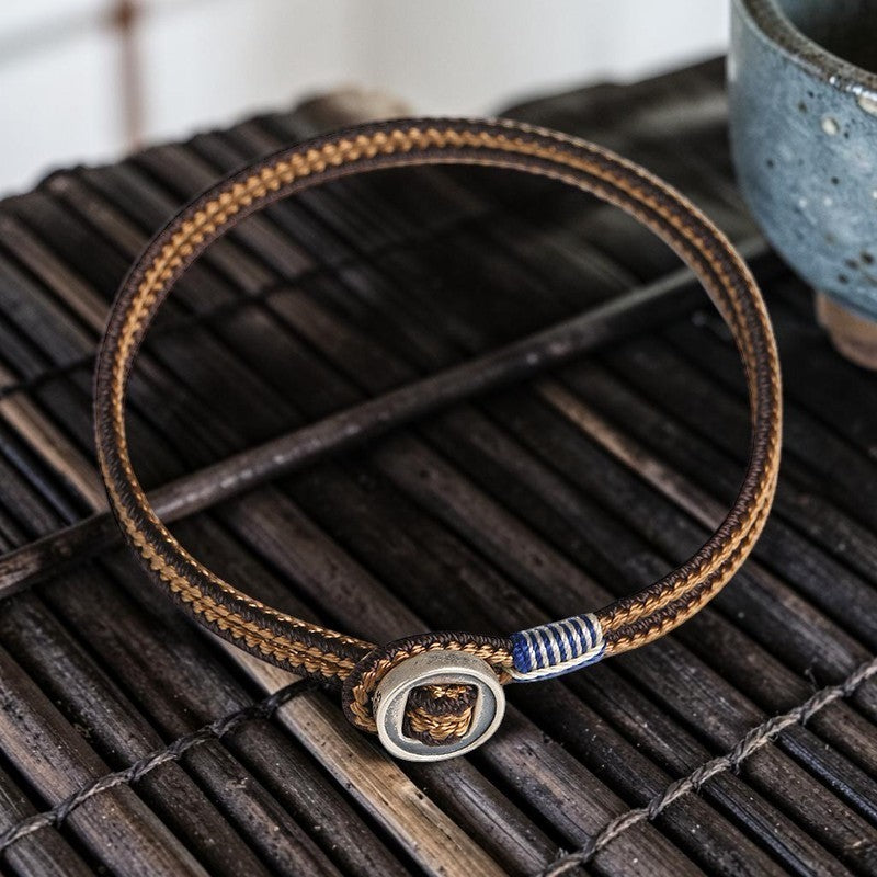 Buddhaechoes 925 Sterling Silver Bracelet - Handmade Button Weave String