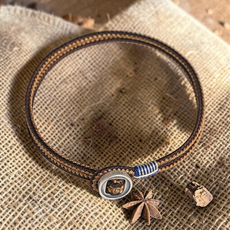 Buddhaechoes 925 Sterling Silver Bracelet - Handmade Button Weave String