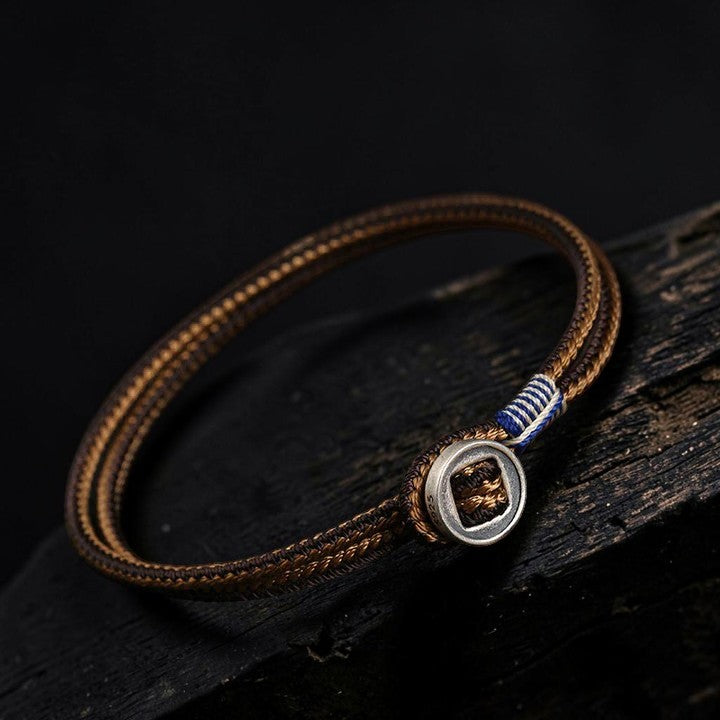 Buddhaechoes 925 Sterling Silver Bracelet - Handmade Button Weave String