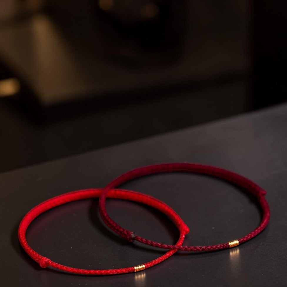 925 Sterling Silver Red String Bracelet with Golden Bead (Braided Anklet Style)