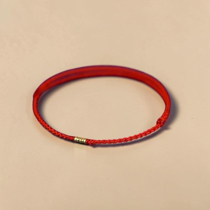 925 Sterling Silver Red String Bracelet with Golden Bead (Braided Anklet Style)