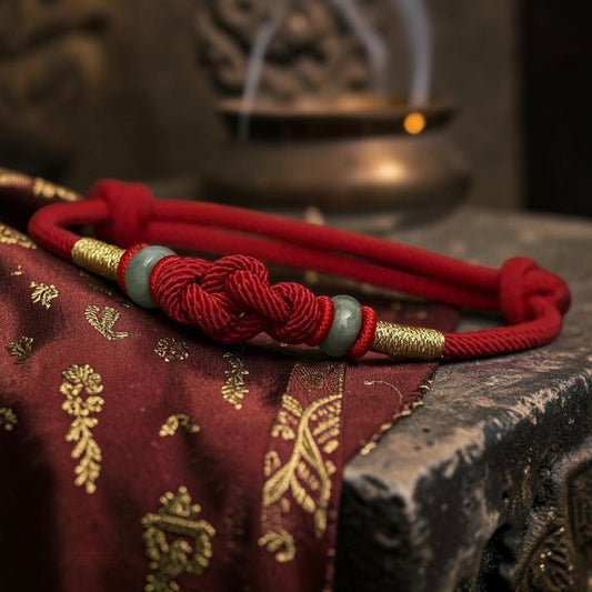 Red String Jade Bracelet - Knot-Braided Couple, Symbol of Prosperity & Balance