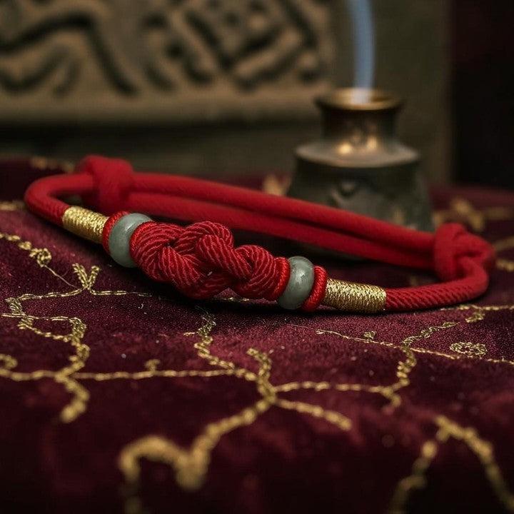 Red String Jade Bracelet - Knot-Braided Couple, Symbol of Prosperity & Balance