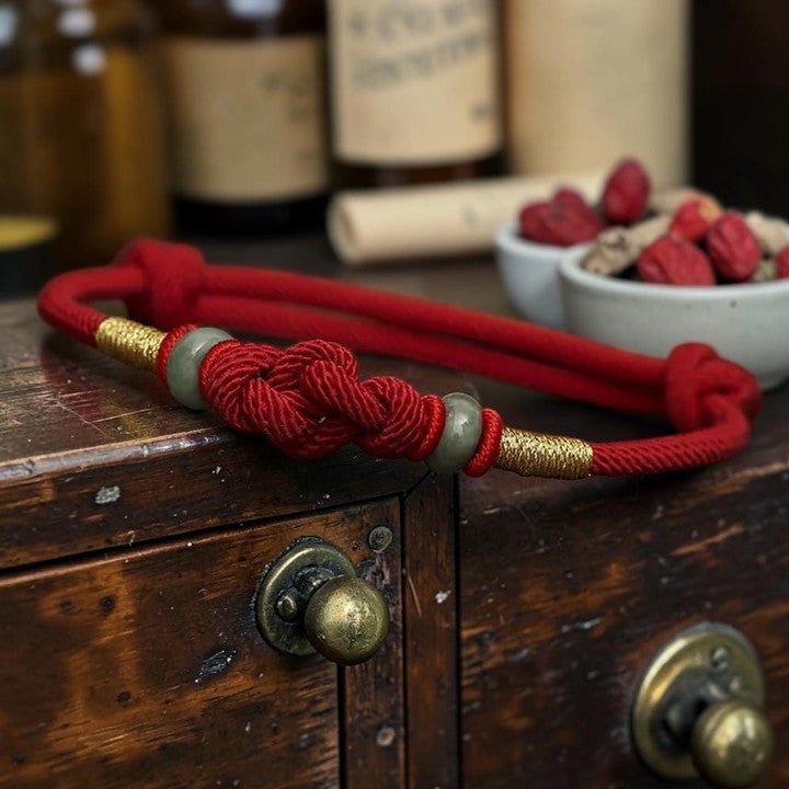Red String Jade Bracelet - Knot-Braided Couple, Symbol of Prosperity & Balance