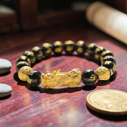 Buddhaechoes Feng Shui Pi Xiu Bracelet — Obsidian Symbol of Prosperity & Balance