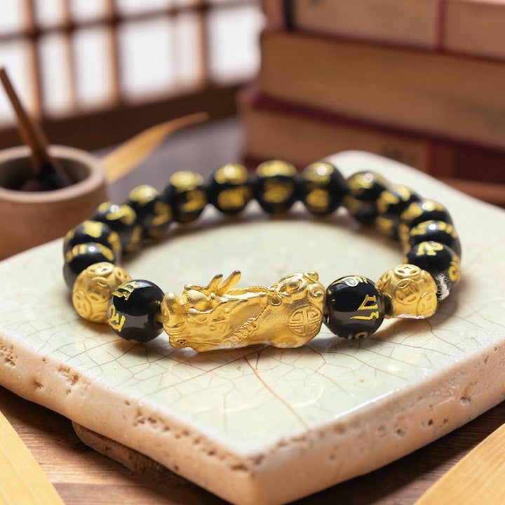 Buddhaechoes Feng Shui Pi Xiu Bracelet — Obsidian Symbol of Prosperity & Balance