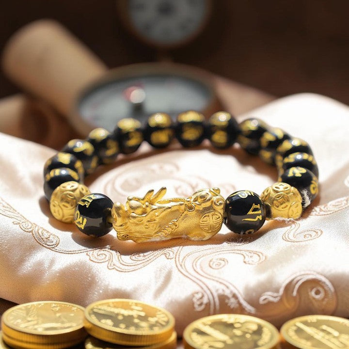 Buddhaechoes Feng Shui Pi Xiu Bracelet — Obsidian Symbol of Prosperity & Balance
