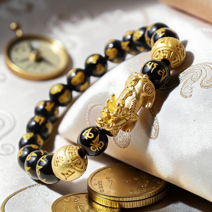 Buddhaechoes Feng Shui Pi Xiu Bracelet — Obsidian Symbol of Prosperity & Balance