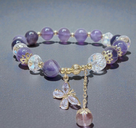 Natural Amethyst Crystal Bracelet - Spiritual Butterfly Charm