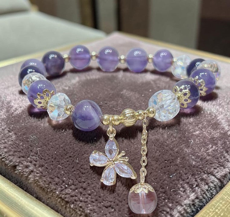 Natural Amethyst Bracelet — Butterfly Charm