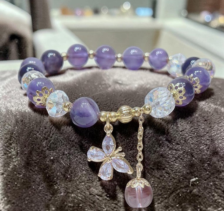 Natural Amethyst Bracelet — Butterfly Charm