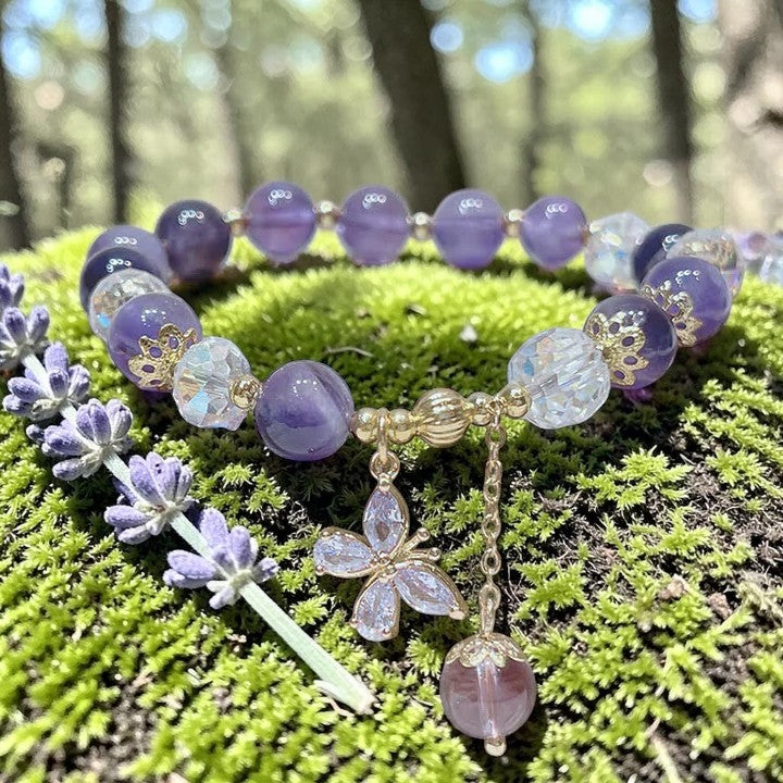 Natural Amethyst Bracelet — Butterfly Charm