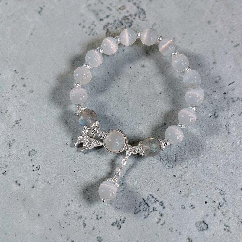 Cat's Eye Moonstone Bracelet — Butterfly & Star Charm (Symbol of Prosperity & Balance)