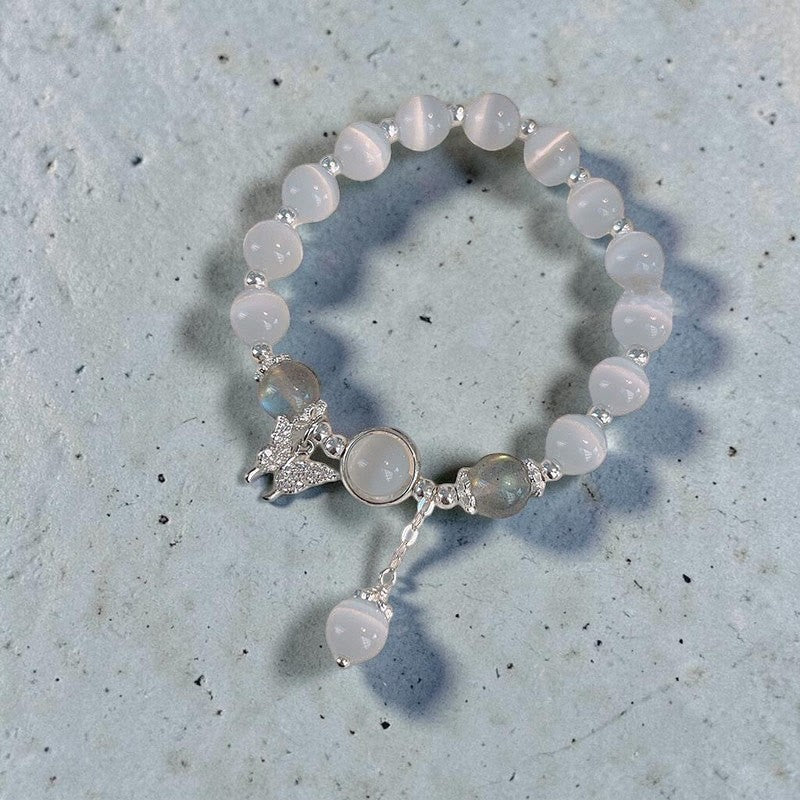 Cat's Eye Moonstone Bracelet — Butterfly & Star Charm (Symbol of Prosperity & Balance)