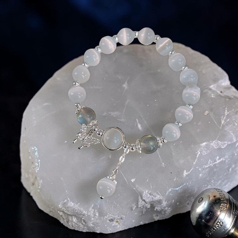 Cat's Eye Moonstone Bracelet — Butterfly & Star Charm (Symbol of Prosperity & Balance)