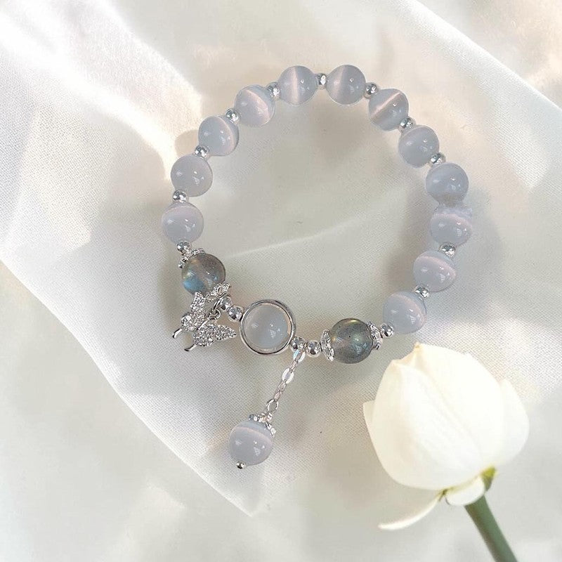 Cat's Eye Moonstone Bracelet — Butterfly & Star Charm (Symbol of Prosperity & Balance)