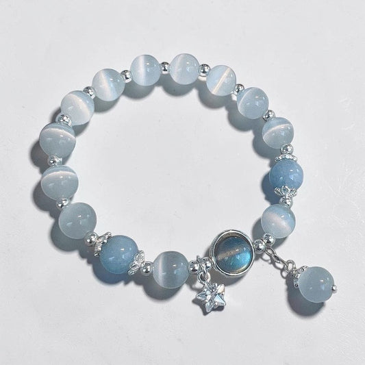 Cat's Eye Moonstone Bracelet — Butterfly & Star Charm (Symbol of Prosperity & Balance)