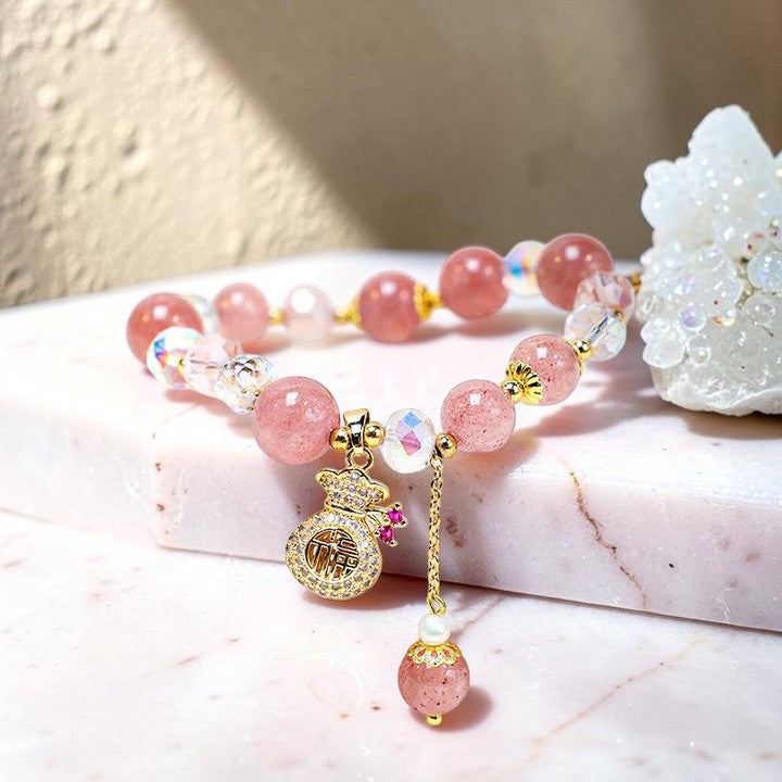 Natural Strawberry Quartz Bracelet - Prosperity & Balance Charm