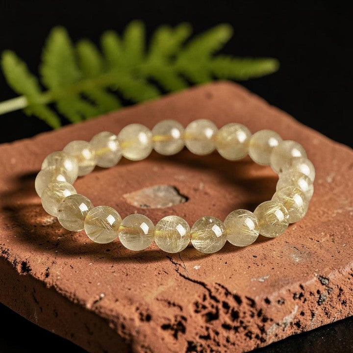 Natural Golden Rutilated Bracelet - Quartz Auspicious Symbol & Balance