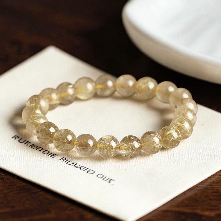 Natural Golden Rutilated Bracelet - Quartz Auspicious Symbol & Balance
