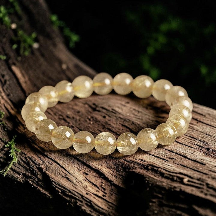 Natural Golden Rutilated Bracelet - Quartz Auspicious Symbol & Balance