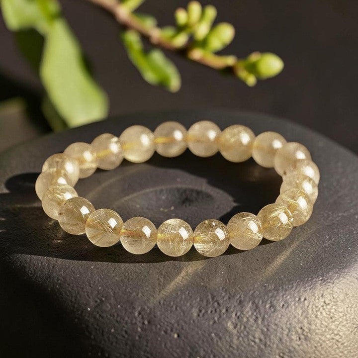 Natural Golden Rutilated Bracelet - Quartz Auspicious Symbol & Balance