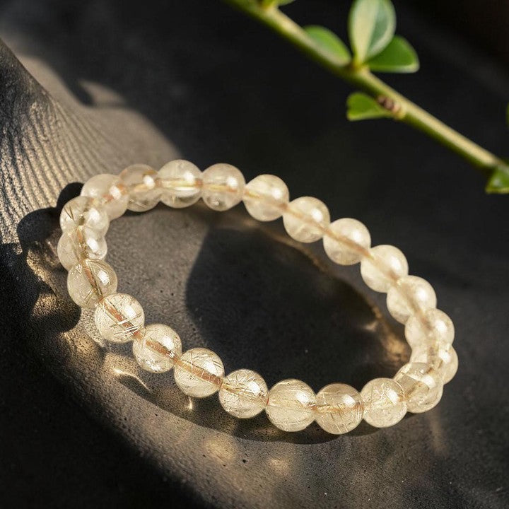 Natural Golden Rutilated Bracelet - Quartz Auspicious Symbol & Balance
